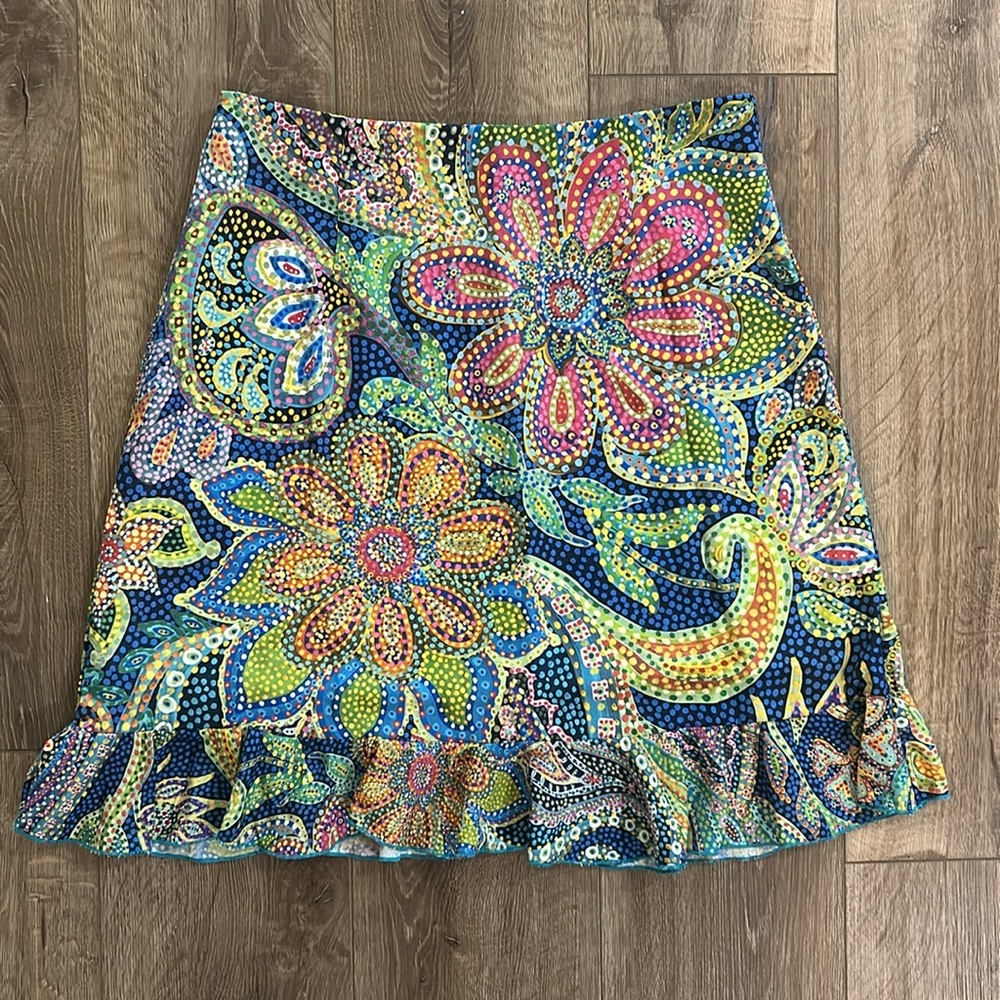 NWT - ART MOSAIC FASHION by JANE VALLEJO Mini Skirt with Flounce Hemline